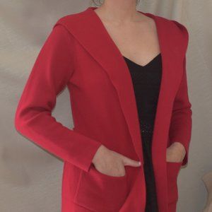Bright Red Knit Cardigan With Hood